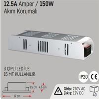 12.5A.150W.SLİM KASA İÇ MEKAN LED TRAFOSU 12V. 1